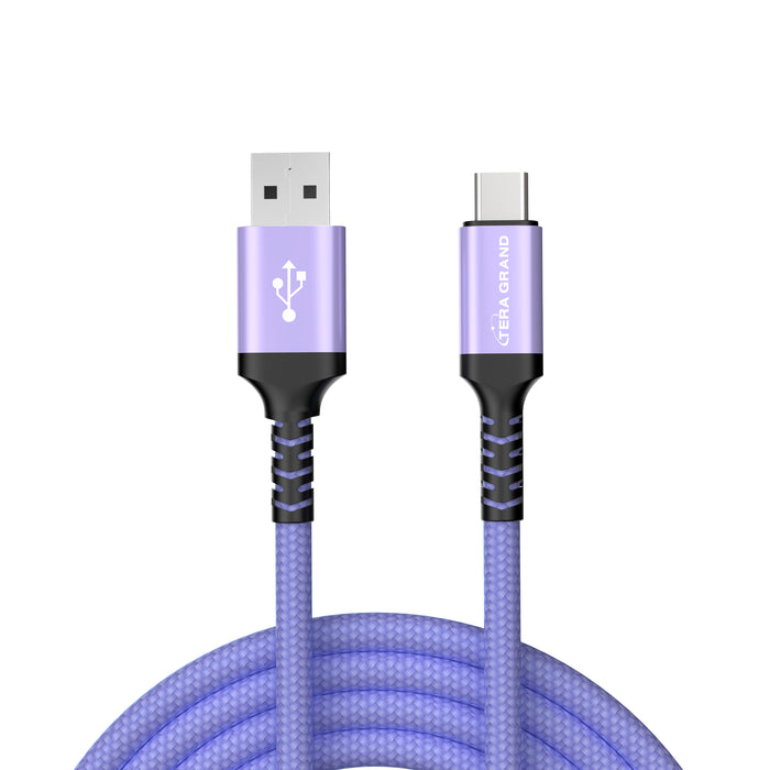 USB 2.0 USB-C to A Braided Cable with Aluminum Housings, Purple 6'