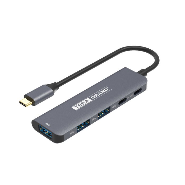 USB 3.2 USB-C 5-Port Hub, USB-C PD 100W + USB-C 3.2 5Gbps + 3 x USB-A 3.2 5Gbps, Gray