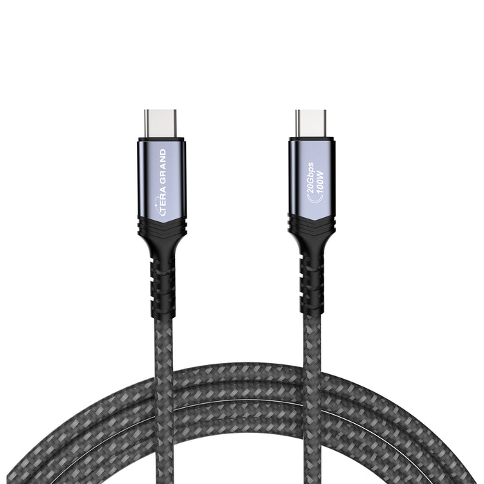 USB 3.2 USB-C to C Gen 2x2 20Gbps 100W Braided Cable with Aluminum housings, Black/Gray, 6 Ft