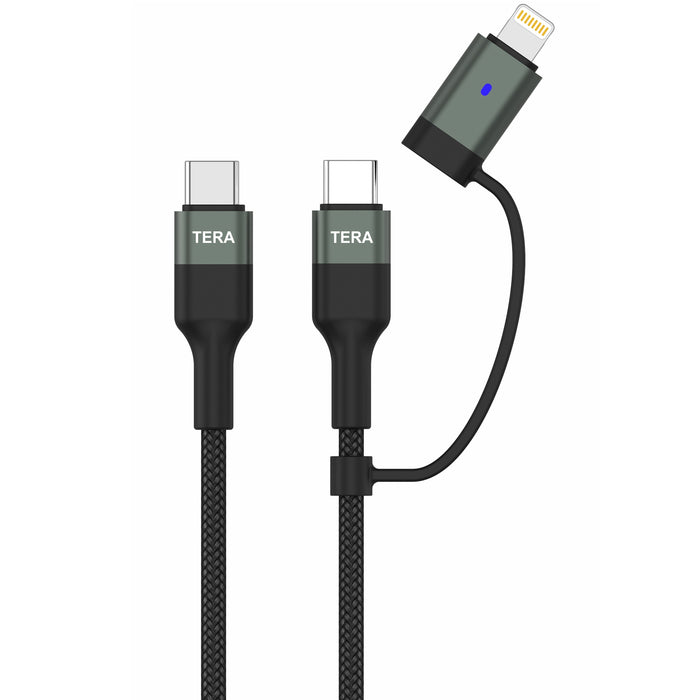 USB 2.0 USB-C to C with Lightning Adapter 2-in-1 Sync and Charge Cable, Black 6 ft