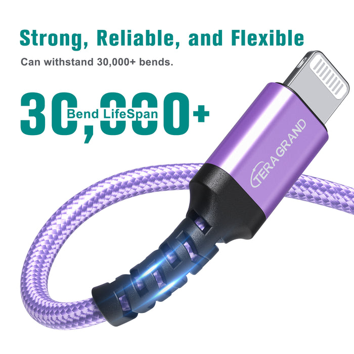 Apple C89 MFi Certified - Lightning to USB-A Braided Cable with Aluminum Housing, 4 Ft Purple