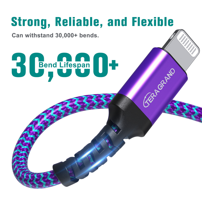 Apple C89 MFi Certified - Lightning to USB-A Braided Cable with Aluminum Housing, 4 Ft Purple/Blue