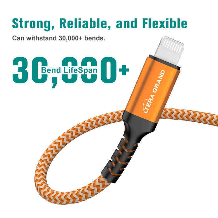 Apple C89 MFi Certified - Lightning to USB-A Braided Cable with Aluminum Housing, 7 Ft Orange/White
