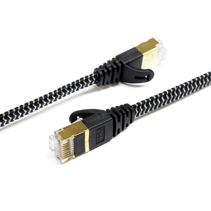 CAT-7 10 Gigabit Ultra Flat Ethernet Patch Braided Cable, 75 Feet Black & White