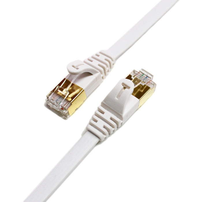 CAT-7 10 Gigabit Ethernet Ultra Flat Patch Cable for Modem Router LAN Network - Built with Shielded RJ45 Connectors, 100 Feet White