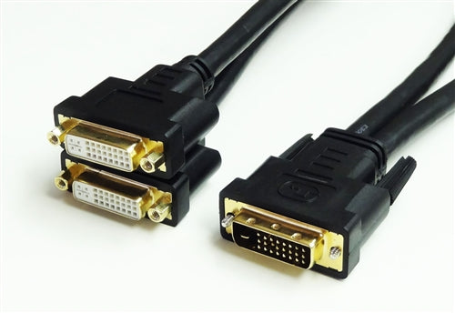 DVI-D Dual Link Splitter Cable, Male to Female X2, 1 Ft.