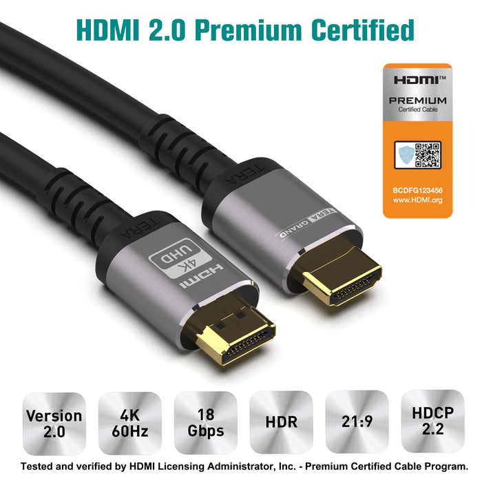 4K Premium HDMI Certified Cable with Aluminum housing, Supports HDMI 2.0 4K HDR Ultra HD, 18 Gbps, 4K 60Hz, 6 Feet