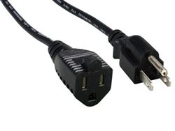Power Extension Cord, 5-15P to 5-15R, Black, 3 Ft.