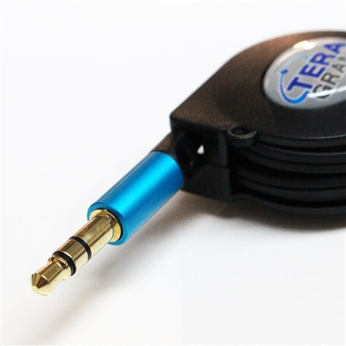 3.5 mm Male to Male Stereo Retractable Audio Cable with Aluminum housing, Blue 2.9 Ft.