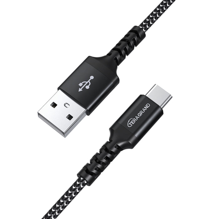 USB 2.0 USB-C to A Braided Cable with Aluminum Housings, Black/White 6'