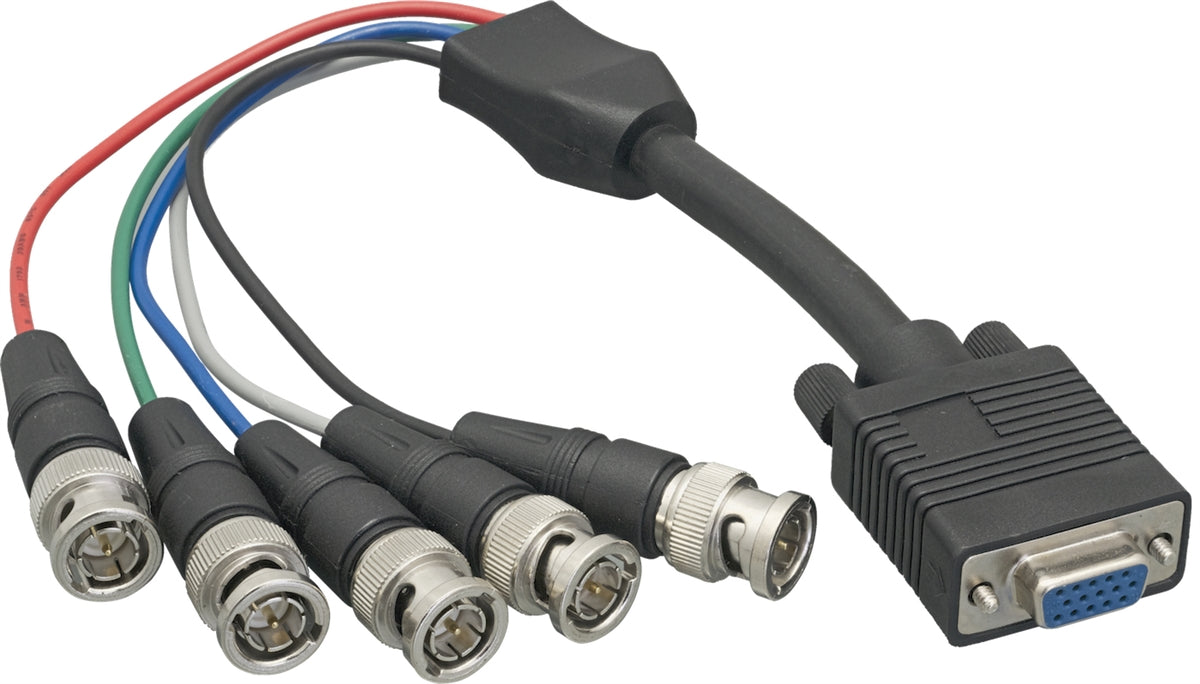 HDB15 Female to BNC Male x5, VGA Monitor Cable, 1 ft.