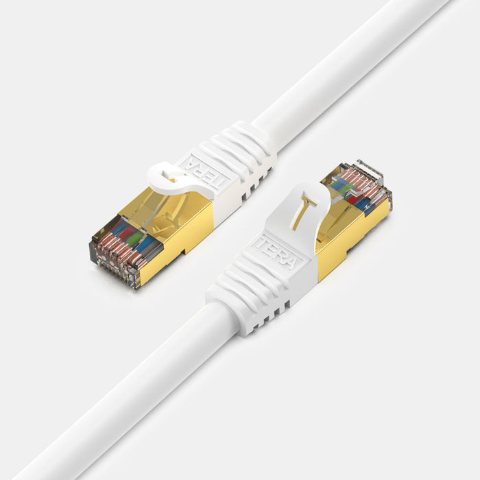 Premium CAT-7 Double Shielded 10 Gigabit 600MHz Ethernet Cable, White 7 Feet