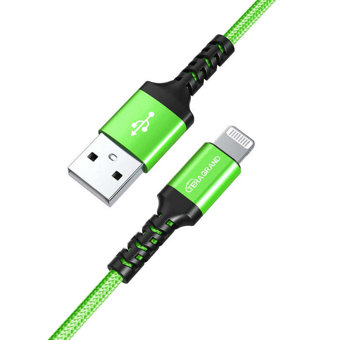 Apple C89 MFi Certified - Lightning to USB-A Braided Cable with Aluminum Housing, 4 Ft Green