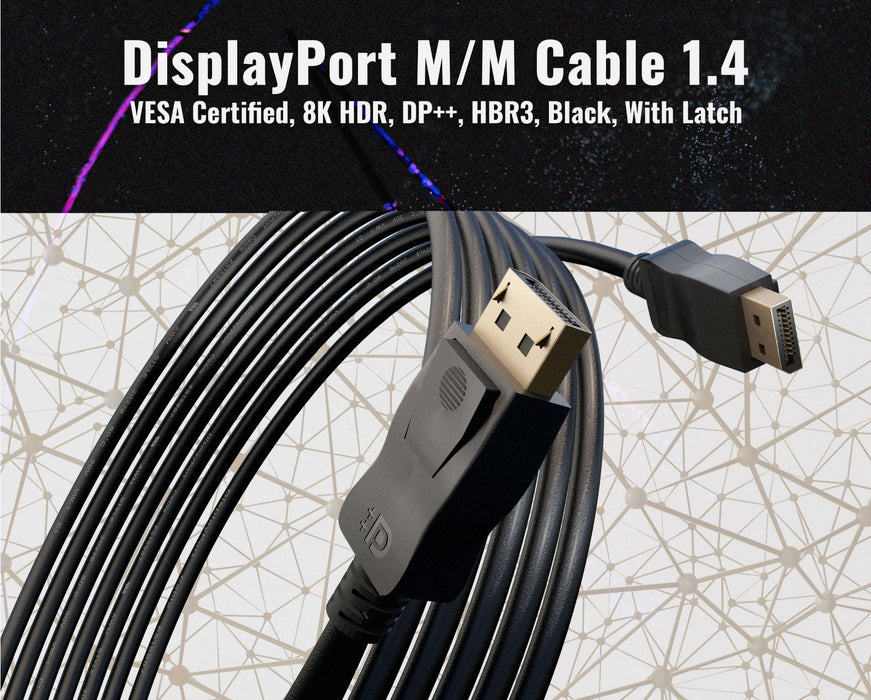 DisplayPort 1.4 Male to Male Cable with Latch, VESA Certified, 15 ft