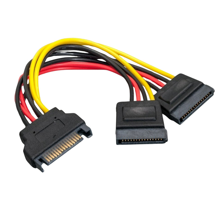 Mini Sata Power SATA 15-Pin Power Adapter Y Cable, 1 Male to 2 Female, 6 Inch — Tera Grand