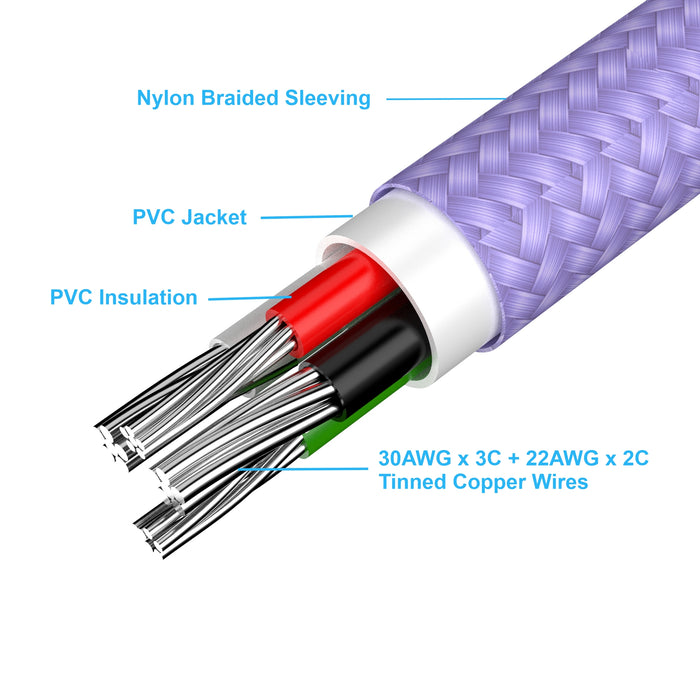 USB 2.0 USB-C to A Braided Cable with Aluminum Housings, Purple 6'