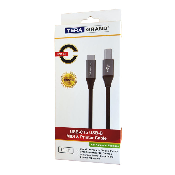 USB 2.0 USB-C to USB-B MIDI & Printer Cable, Black 10'