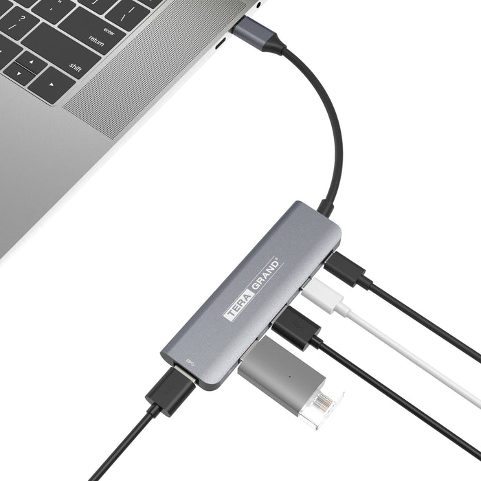 USB 3.2 USB-C 5-Port Hub, USB-C PD 100W + USB-C 3.2 5Gbps + 3 x USB-A 3.2 5Gbps, Gray