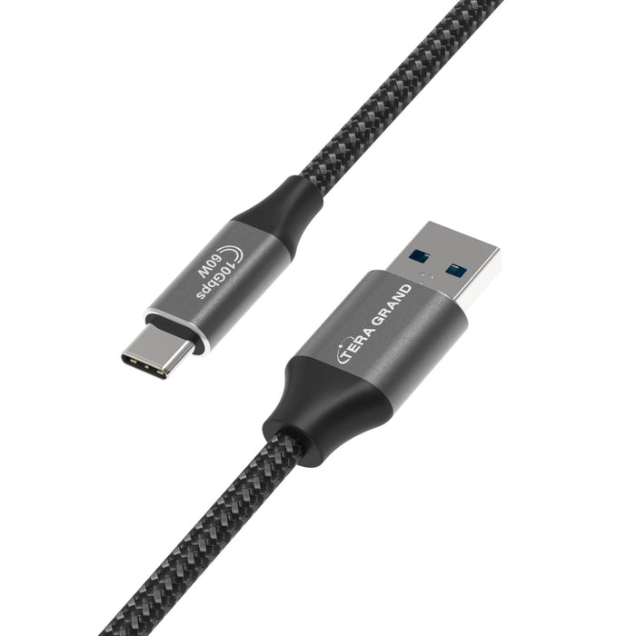 USB 3.2 Gen 2 USB C to A 10Gbps 60W Braided Cable, 6 ft Black