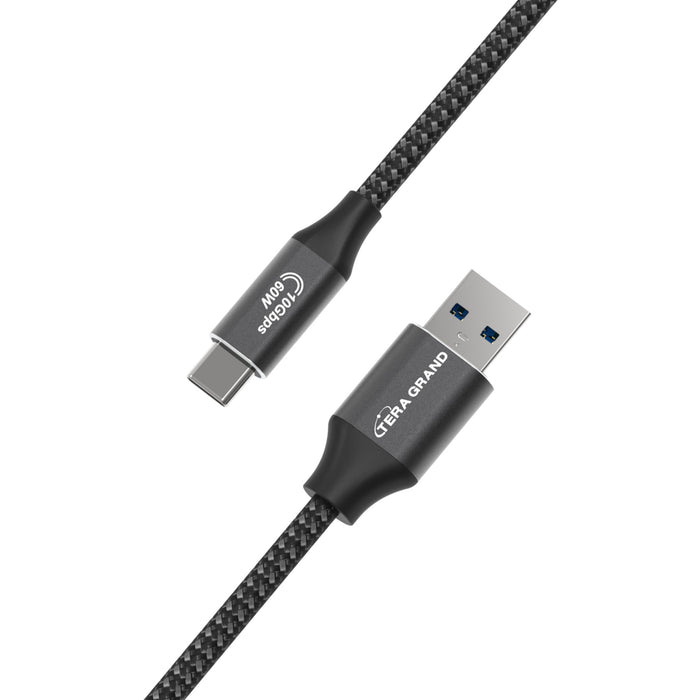 USB 3.2 Gen 2 USB C to A 10Gbps 60W Braided Cable, 6 ft Black