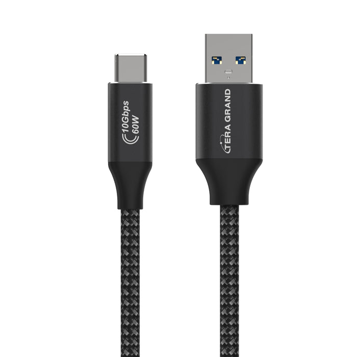 USB 3.2 Gen 2 USB C to A 10Gbps 60W Braided Cable, 6 ft Black