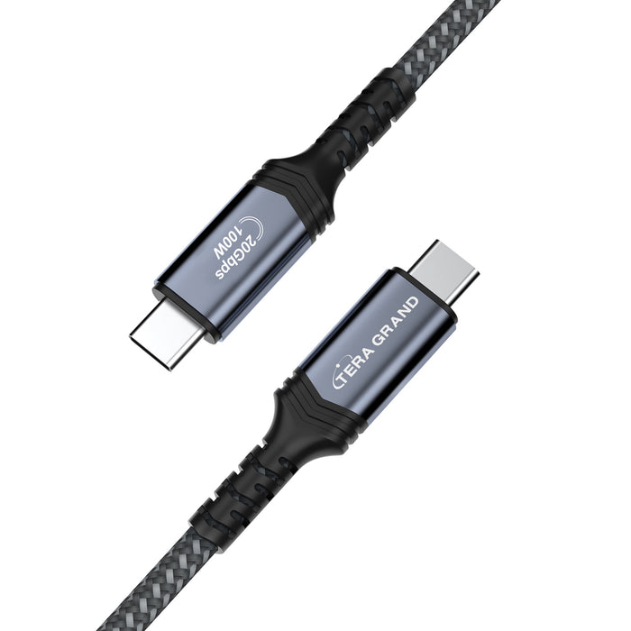 USB 3.2 USB-C to C Gen 2x2 20Gbps 100W Braided Cable with Aluminum housings, Black/Gray, 6 Ft