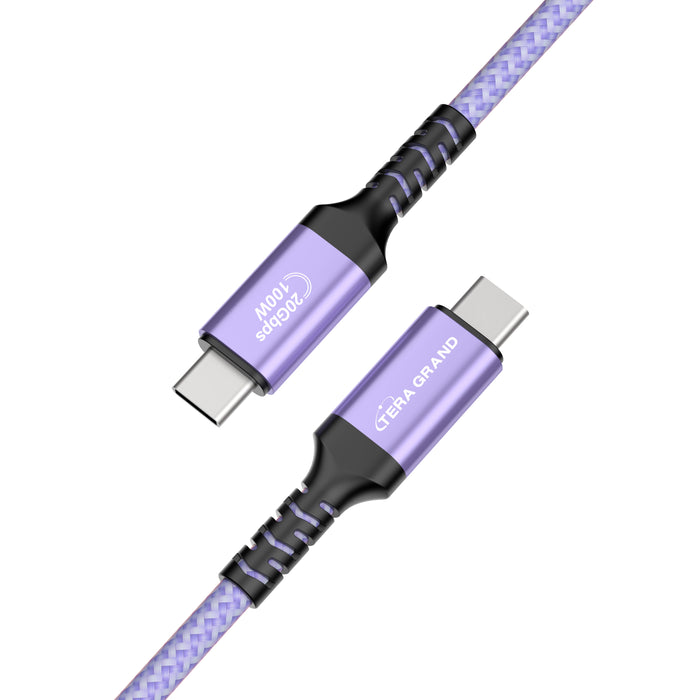 USB 3.2 USB-C to C Gen 2x2 20Gbps 100W Braided Cable with Aluminum housings, Purple, 6 Ft
