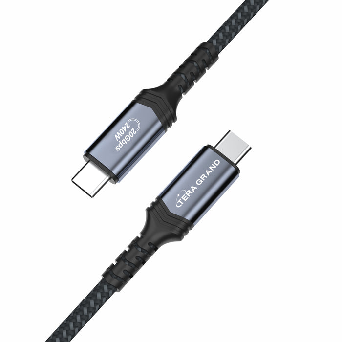 USB 4 USB-C to C Gen 2x2 20Gbps 240W Braided Cable with Aluminum housings, Black/Gray, 6 Ft