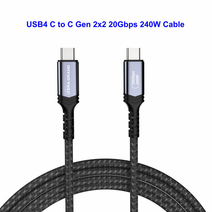 USB 4 USB-C to C Gen 2x2 20Gbps 240W Braided Cable with Aluminum housings, Black/Gray, 6 Ft