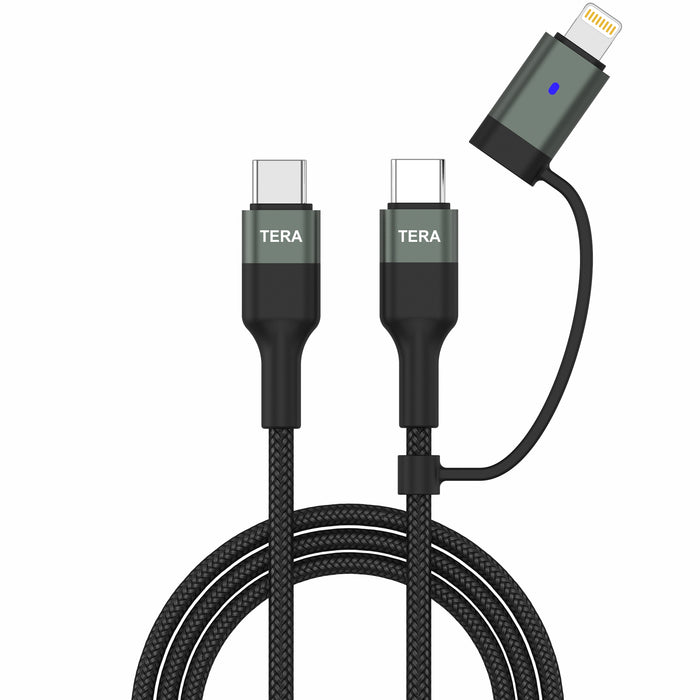 USB USB-C to C with Lightning Adapter 2-in-1 Sync and Charge Cable, Black ft