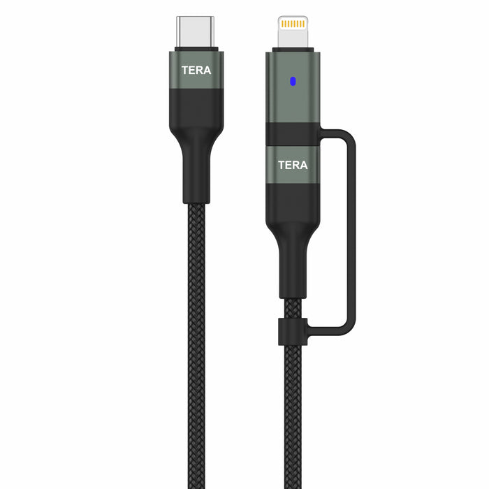 USB 2.0 USB-C to C with Lightning Adapter 2-in-1 Sync and Charge Cable, Black 6 ft