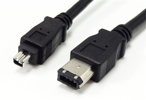 FireWire 400, 1394a, 6 Pin Male to 4 Pin Male Cable, Black, 10'