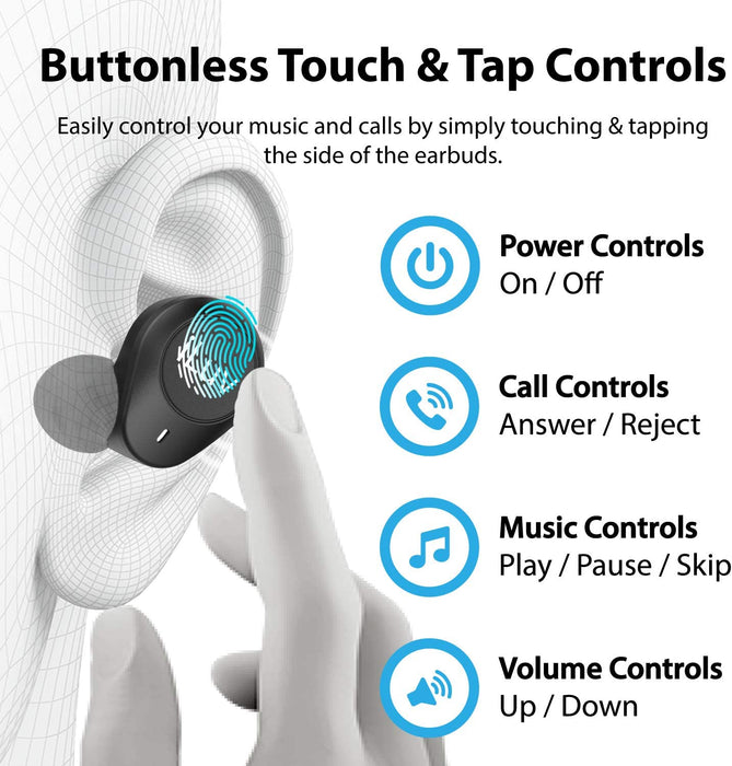iLuv - TrueBT Air V2.0, True Wireless Earbuds Cordless in-Ear Bluetooth 5.0, Matte Black