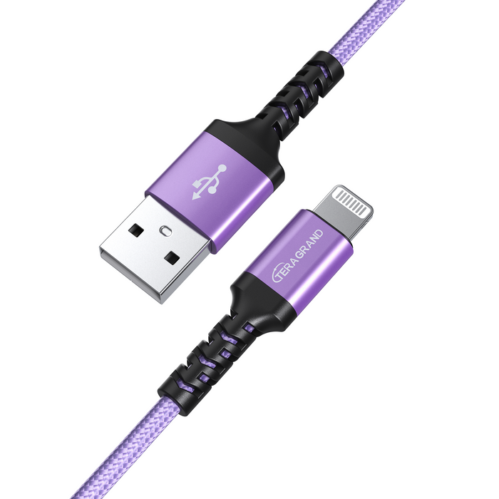 Apple C89 MFi Certified - Lightning to USB-A Braided Cable with Aluminum Housing, 4 Ft Purple