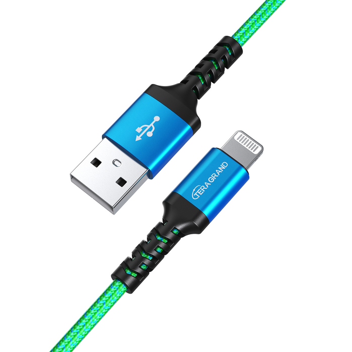 Apple C89 MFi Certified - Lightning to USB-A Braided Cable with Aluminum  Housing, 7 Ft Blue/Green
