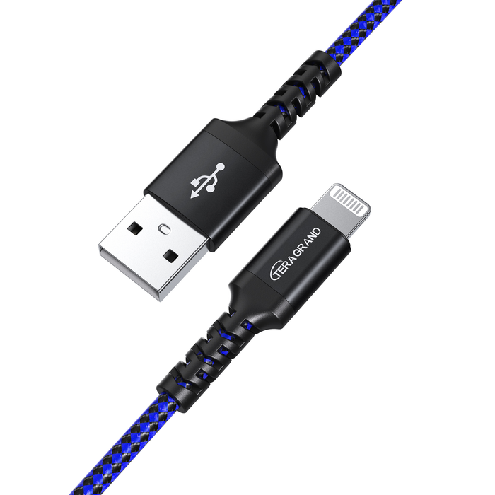 Apple C89 MFi Certified - Lightning to USB-A Braided Cable with Aluminum Housing, 10 Ft Black/Blue