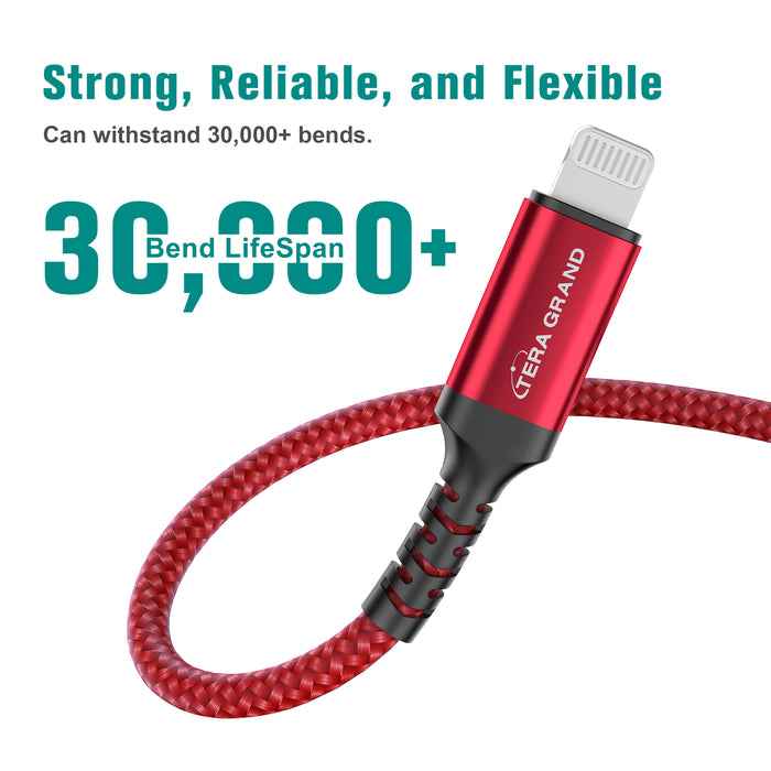 Apple C94 MFi Certified USB-C to Lightning Braided Cable with Aluminum Housing, 6 Ft Red