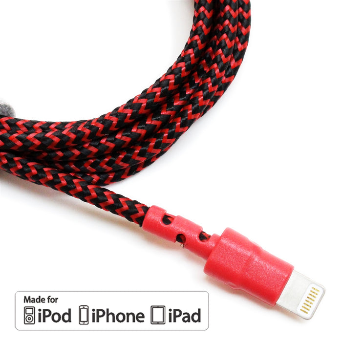 Apple MFi Certified - 7X Durable Lightning to USB Braided Cable, 4 Ft Red-Black