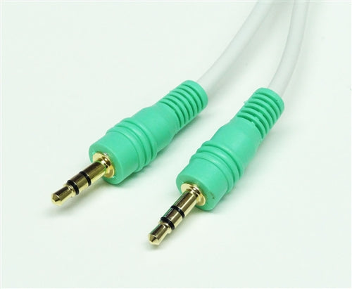 3.5mm Stereo Male to Male Audio Cable with Green connector, 25'