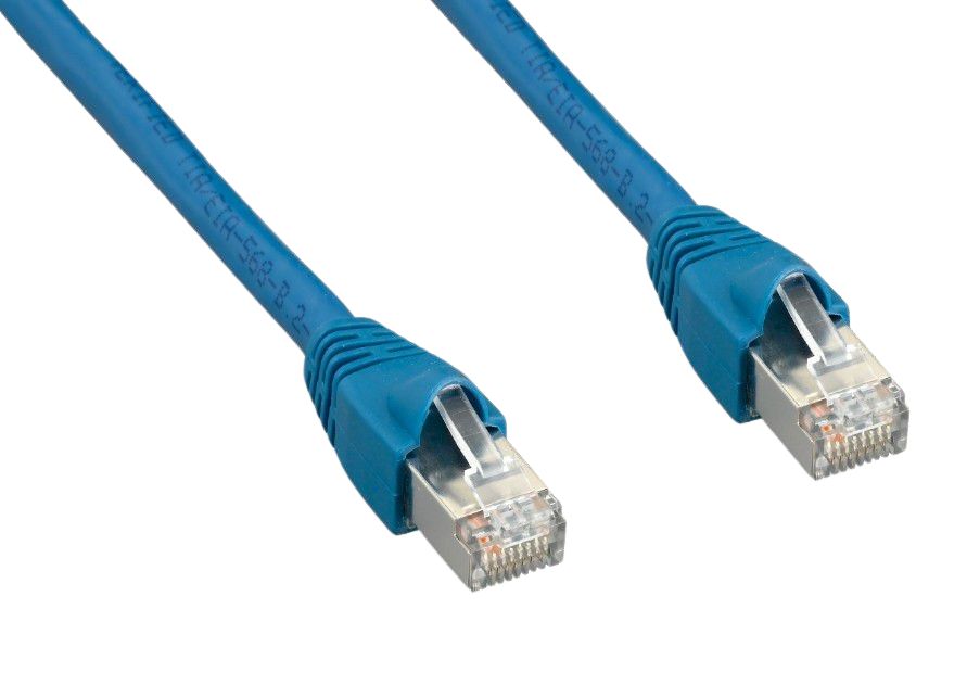 CAT6A 600MHz 24 AWG STP Bare Copper Ethernet Network Cable, Molded Blue 25 FT
