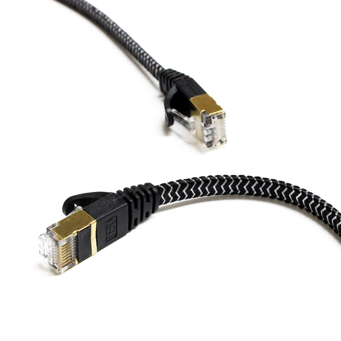 CAT-7 10 Gigabit Ultra Flat Ethernet Patch Braided Cable, 6 Feet Black & White