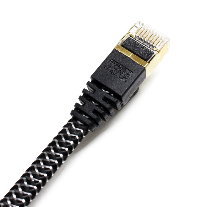 CAT-7 10 Gigabit Ultra Flat Ethernet Patch Braided Cable, 12 Feet Black & White