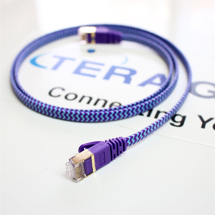CAT-7 10 Gigabit Ultra Flat Ethernet Patch Braided Cable, 3 Feet Purple & Blue