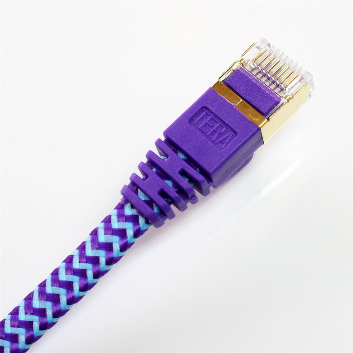 CAT-7 10 Gigabit Ultra Flat Ethernet Patch Braided Cable, 12 Feet Purple & Blue