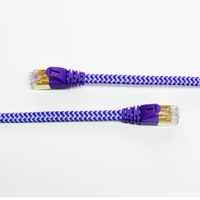 CAT-7 10 Gigabit Ultra Flat Ethernet Patch Braided Cable, 25 Feet Purple & Blue