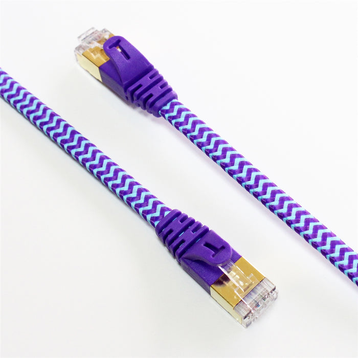 CAT-7 10 Gigabit Ultra Flat Ethernet Patch Braided Cable, 50 Feet Purple & Blue