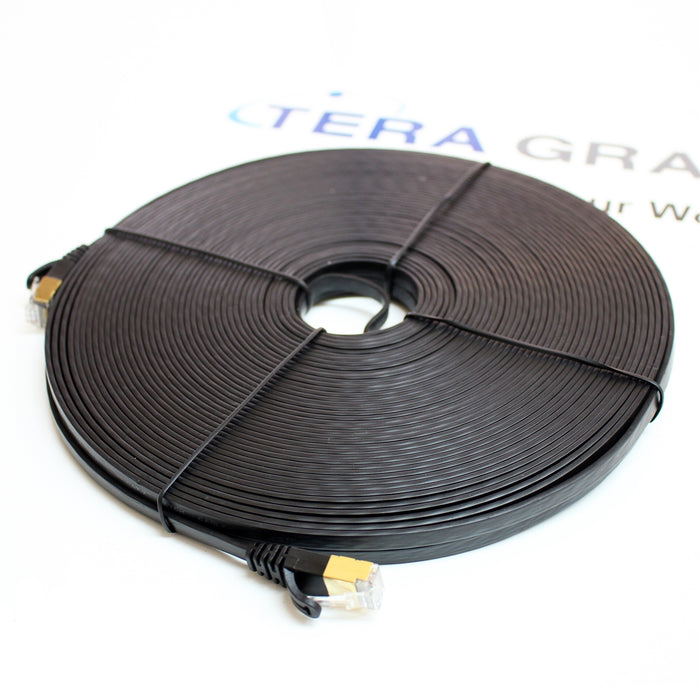 CAT-7 10 Gigabit Ethernet Ultra Flat Patch Cable for Modem Router LAN Network - Built with Shielded RJ45 Connectors, 100 Feet Black