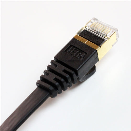 CAT-7 10 Gigabit Ethernet Ultra Flat Patch Cable for Modem Router LAN Network - Built with Shielded RJ45 Connectors, 50 Feet Black