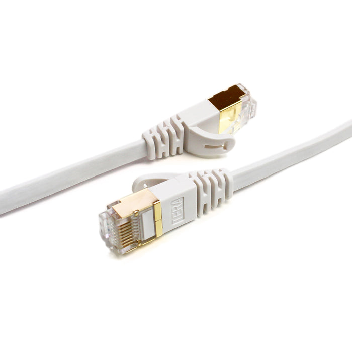 CAT-7 10 Gigabit Ethernet Ultra Flat Patch Cable for Modem Router LAN Network - Built with Shielded RJ45 Connectors, 100 Feet White