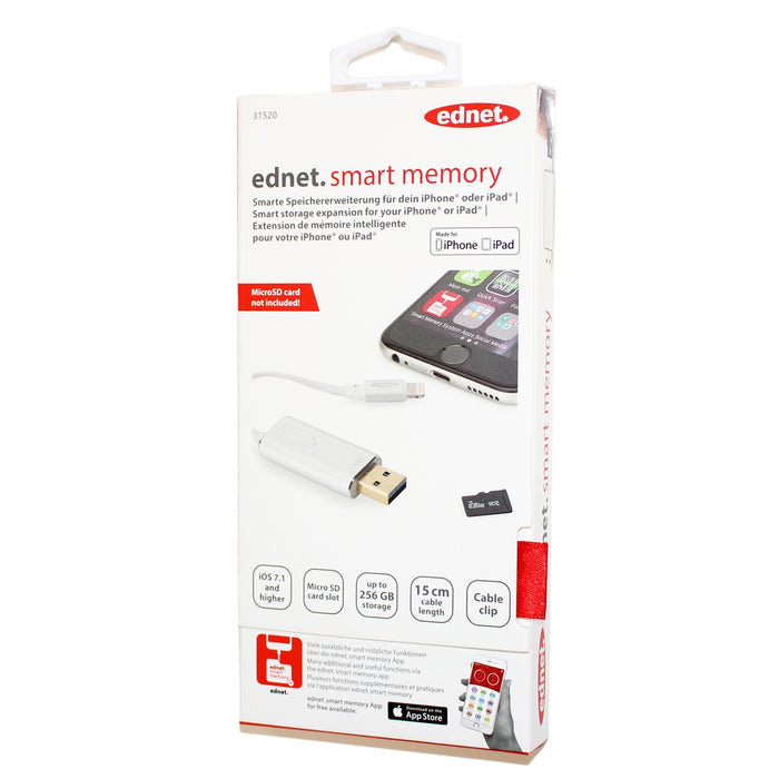 Ednet - Smart Memory, Storage Extension for iPhone & iPad, up to 256GB, Silver